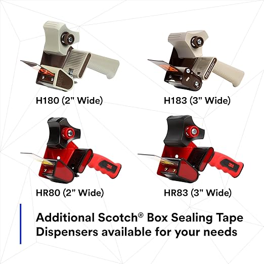 3M Scotch - 21200190087 H180 Industrial Packing Tape Dispenser for 2" Tape – Lightweight and Portable for Commercial Packaging, Shipping, Moving, Carton and Box Sealing, Gray (19008), Metal, Plastic | Lightweight and Portable for Commercial Packaging, ...