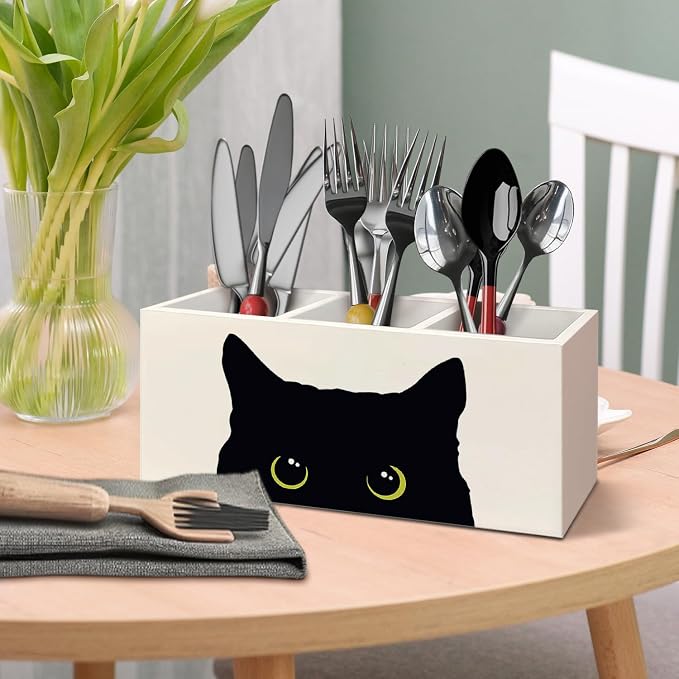Black Cat Pen Holder for Home Office Desk, Cat Desk Accessories, Cat Lover Gifts,Cute Black Cats Makeup Brush Toothbrush Holder Organizer for Bathroom
