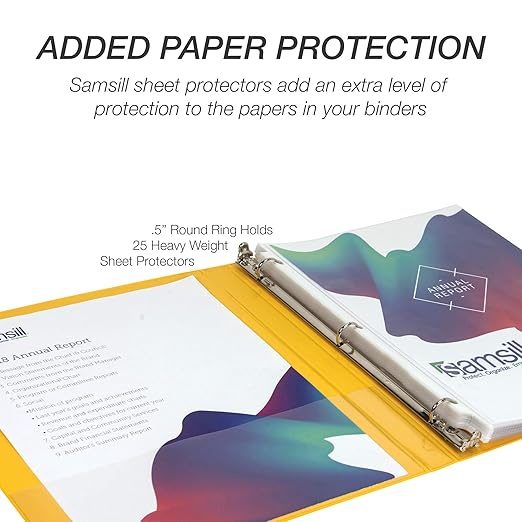 Samsill 0.5 Inch 3 Ring Binders, Economy Round Ring, Clear View Cover, 100 Sheet Capacity - for School, Home, Office - Yellow, 12 Pack
