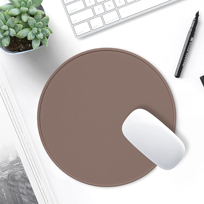 Hsurbtra Mouse Pad, Premium-Textured Small Round Mousepad 8.7 x 8.7 Inch Dark Brown, Stitched Edge Anti-Slip Waterproof Rubber Pretty Cute Computer Mat for Office Home Gaming Laptop Men Women Kids