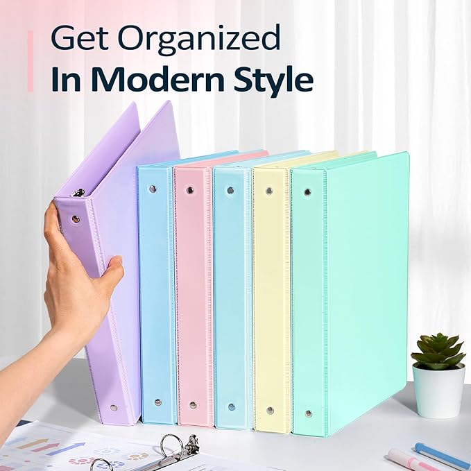 Sooez 3 Ring Binders 1 Inch 6 Pack, 1" Three Ring Binder with Pockets | Extra Durable, Eco-Friendly, PVC-Free, Reinforced Hinge, 1050-Sheet Capacity, Interior Pockets, Customizable, School, Office