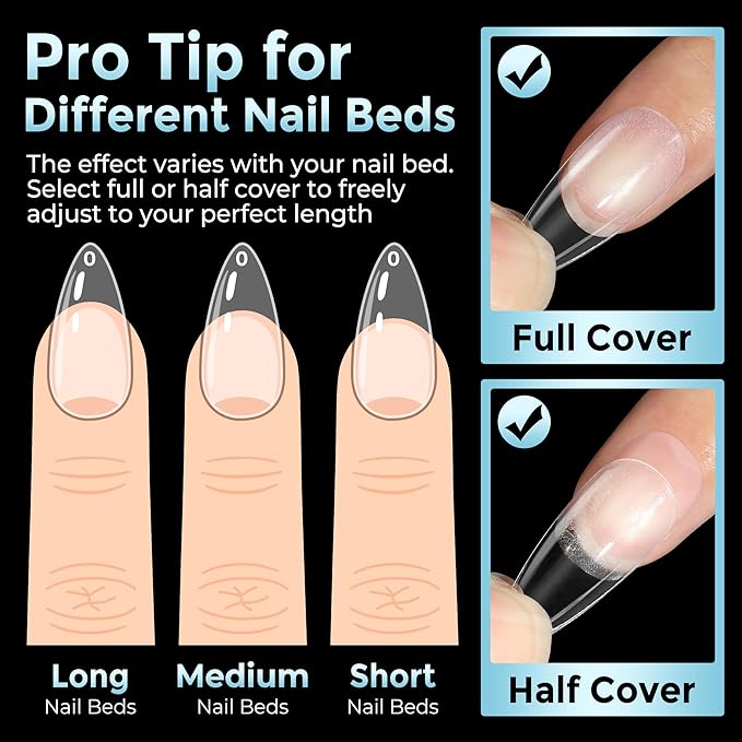 Luckyfairy Almond Gel Nail Tips: 360pcs Pre-Shaped Medium Nail Tips Almond Shape Acrylic Fake Nails Half Matte Full Cover Press On Nails for Extension Home DIY Salon 12 Sizes