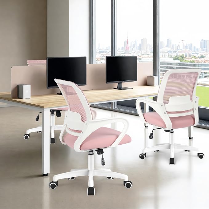 NEO CHAIR Home Office Desk Chair Ergonomic Mesh with Lumbar Support, Pink | Comfortable Mesh Support, Adjustable Height, 360° Swivel and Smooth Casters Designed for Long Hours of Work or Study