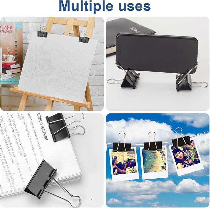 228 PCS Binder Clips Assorted Sizes, Extra Large Medium Small Mini and Micro, Metal Paper Binder Clip Black,Paper Clamps, 6 Sizes for Office Supplies, School and Home