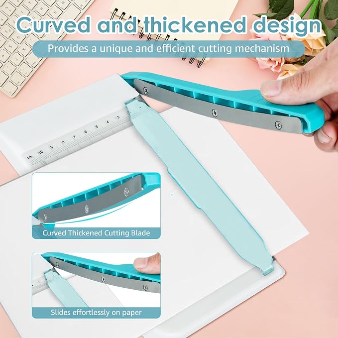 Small Paper Cutter 6 inch Cut Length, Non Slip Paper Trimmer Compact and Portable Curved Strip Cutters for Cutting Coupon Craft Card and Photo (White)