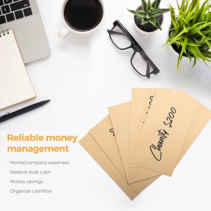 ACKO #7 Coin Money Envelopes for Cash 3 1/2 x 6 1/2 Small Envelope with Gummed Flap for Cash budgeting, gift or Money Saving, Brown Kraft Envelopes 500 Pack