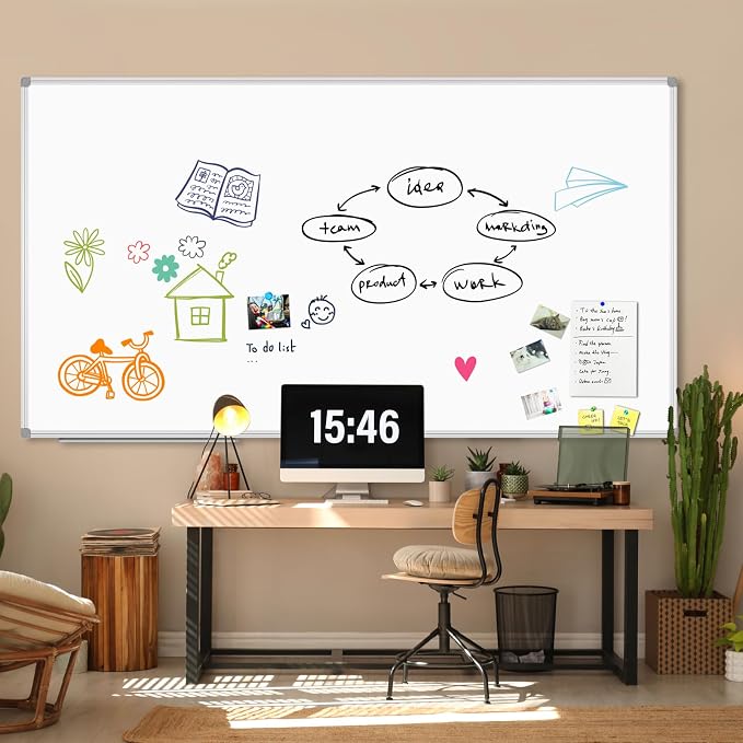 Large Magnetic White Board, Dry Erase Whiteboard 96 x 48 Inch, 2 Pack, Silver Aluminum Frame Wall Mounted Board for Office Home and School