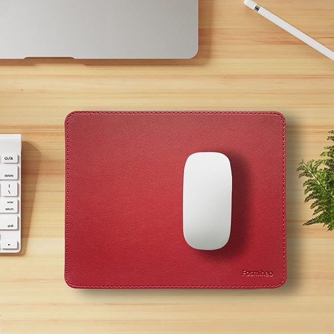 Leather Mouse Pad - Wood Mouse Pad, Double Side Mouse Pad with Stitched Edge, Waterproof Ultra Thin Mouse Pad for Computers, Laptop, Office & Home, 10.2 x 8.3 Inch, 1 Pack (Burgundy)