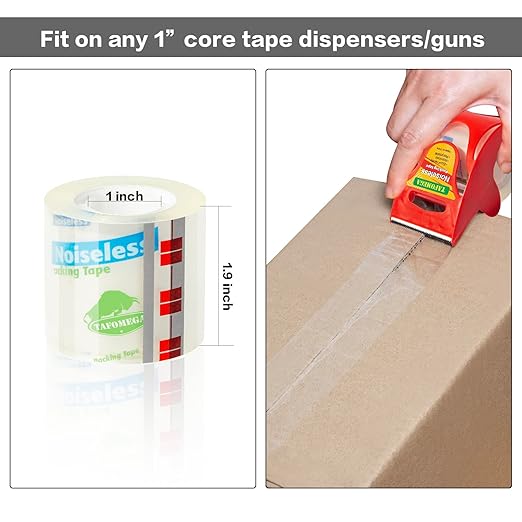 Packing Tape with Dispenser, Noiseless Packaging Tape for Shipping Moving | 3 Pack Clear Strong Sealing Adhesive, Industrial Depot Tapes for Storage, 1.96 inch x 33 Yards 1” Core