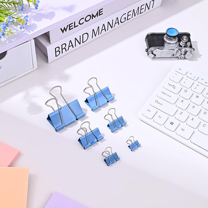 Temiary Binder Clips, Small Metal Binder Paper Clip Blue 0.75 Inch, 40 Pcs | Colored Binding Paperwork Clamp Bulk for Office, Home, School