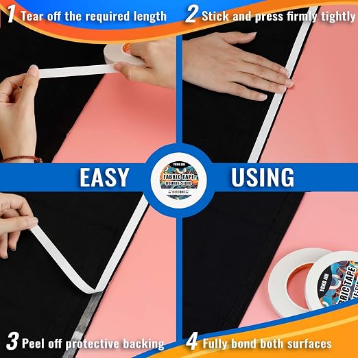 YONGJIN Double-Sided Fabric Tape (2 Rolls) - No Sewing or Ironing Required, Perfect for Quick Clothing Repairs, Fabric Bonding, Adhesive Cloth Tape for Hemming and DIY Crafts (2/5inch+1inch)