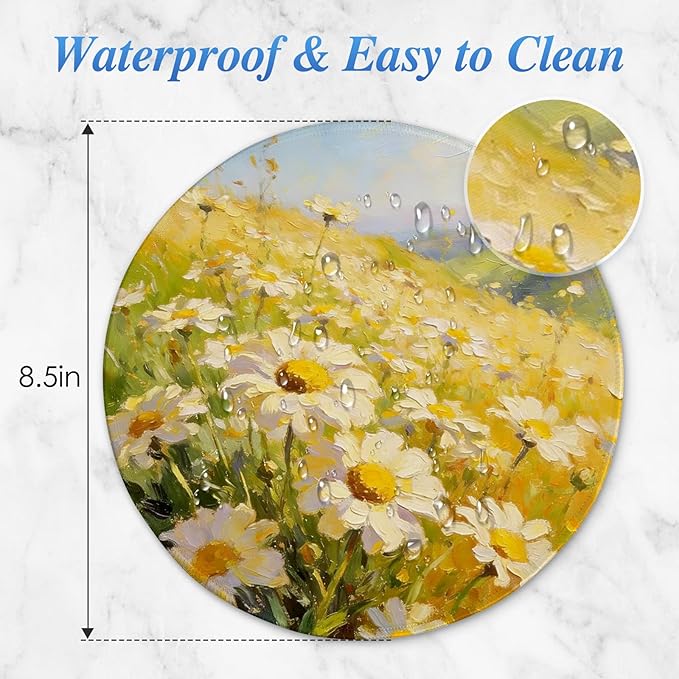 Round Mouse pad, high-end Texture, Sewn Edge Design, Anti-Slip Rubber Base. 8.6 x 8.6 inches (Little Flowers)