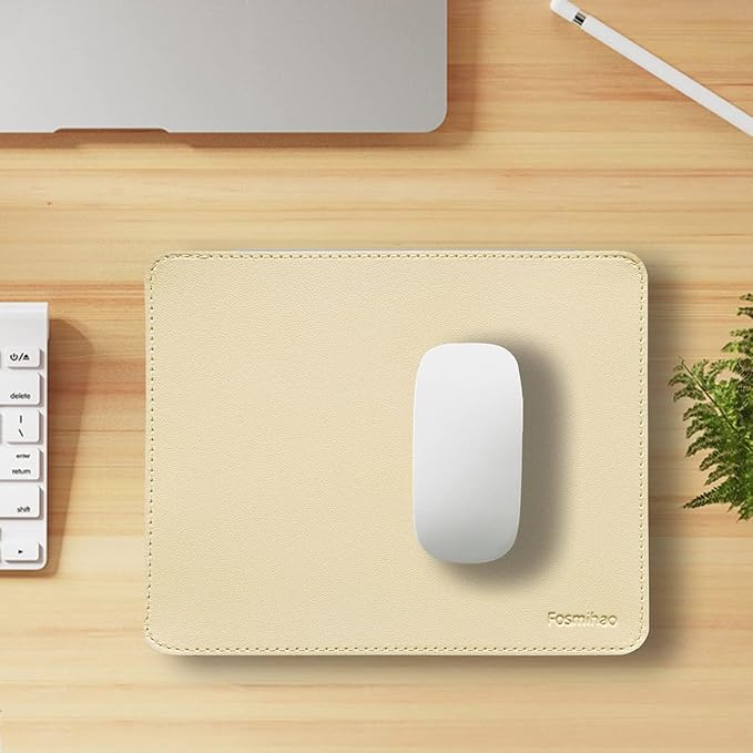 Leather Mouse Pad - Wood Mouse Pad, Double Side Mouse Pad with Stitched Edge, Waterproof Ultra Thin Mouse Pad for Computers, Laptop, Office & Home, 10.2 x 8.3 Inch, 1 Pack (Beige)