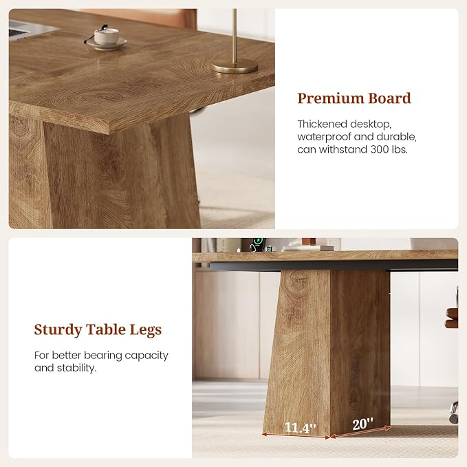 63 in Executive Desk with Power Outlets, Modern Home Office Desk with Storage Cabinet, Wood Computer Desk Business Workstation Desk Conference Table (Oak)