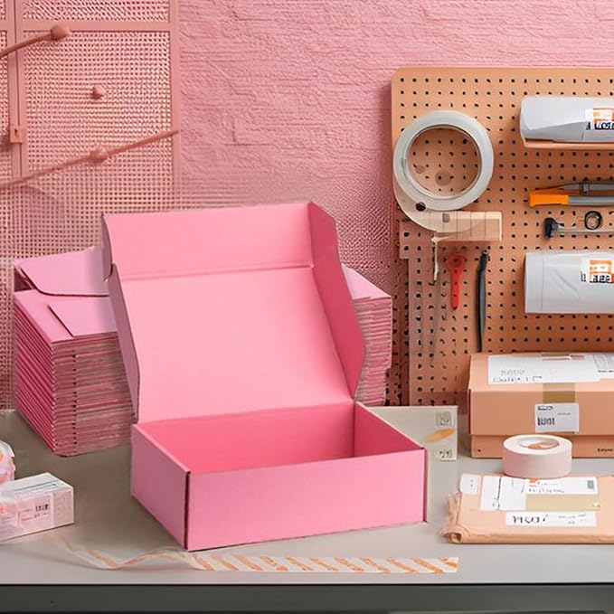 Small Shipping Boxes 12x9x3 Inches – Pink Corrugated Cardboard Boxes (20-Pack) for Mailing, Packing, Small Business & Gift Packaging - Recyclable & Sturdy