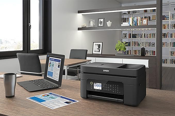 Epson Workforce WF-2850 All-in-One Wireless Color Inkjet Printer, Black - Print Scan Copy Fax - 10 ppm, 5760 x 1440 dpi, Auto 2-Sided Printing, 30-Sheet ADF, Voice-Activated, Vertluna Printer_Cable