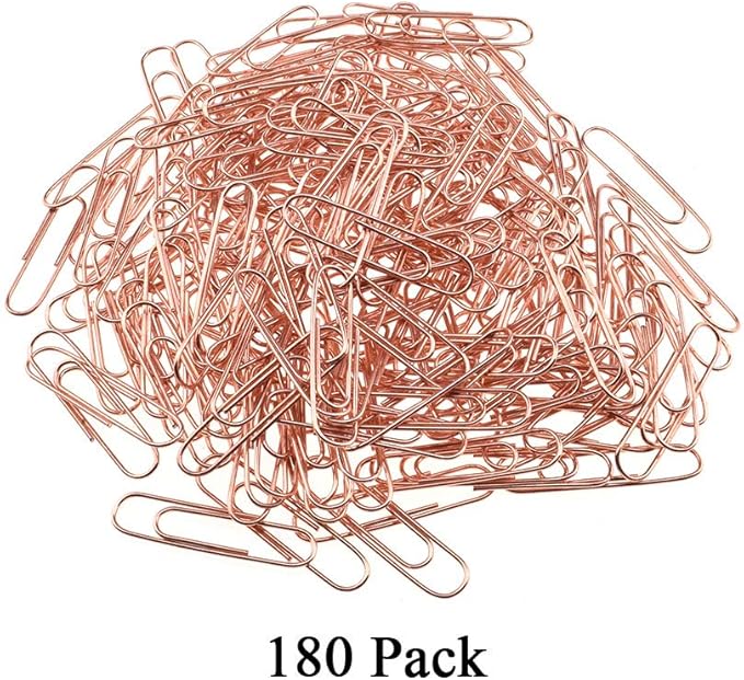 HAHIYO Paper Clips Sturdy 1.3 inches Length 180 Pack Paperclips Heavy Duty Tight Grip Rust Proof Reusable Metal Bright Rose Gold for Home Office School