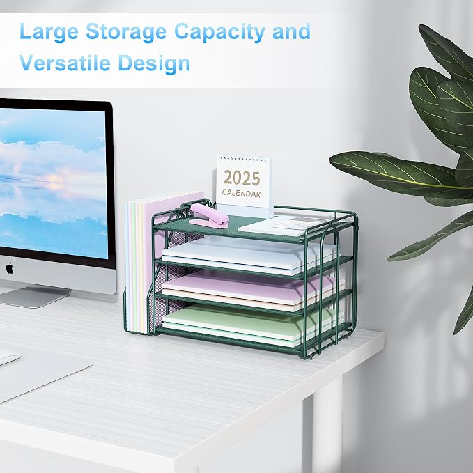 Spacrea Paper Organizer, Desk Organizers and Accessories for Desk with File organizer, Desk Accessories & Workspace Organizers for Catalog & Reference Racks (Dark Green)