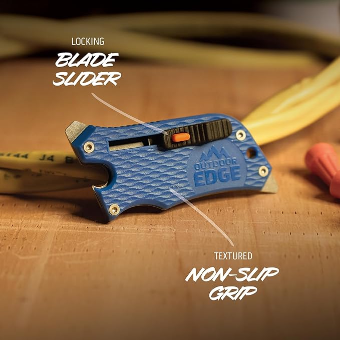 Outdoor Edge SlideWinder - Utility Knife Multitool with Standard Replaceable Razor Blade, Screwdrivers, Prybar, Bottle Opener and Pocket Clip with Locking Auto-Retracting Blade
