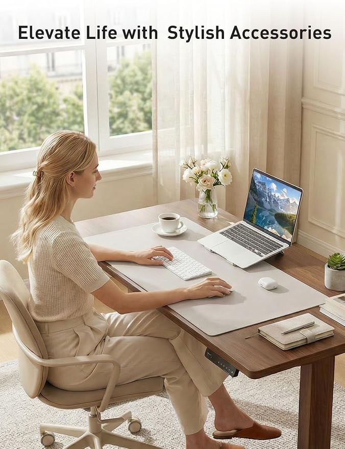 Aothia Faux Leather Desk Mat - Non-Slip PU Leather Desk Blotter, Waterproof Writing Surface, Large Desk Pad for Office & Home (Pale Lavender White, 55" x 24")