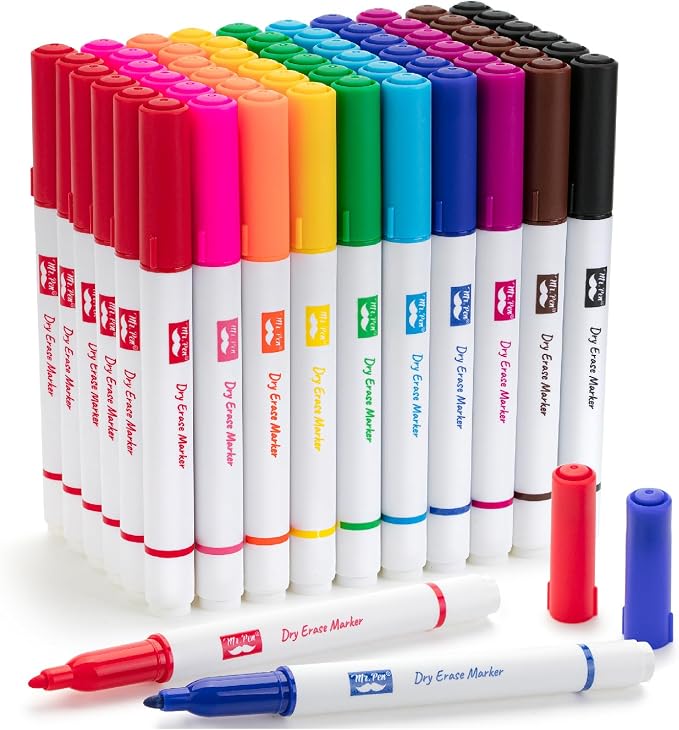 Mr. Pen- Dry Erase Markers Bulk, 60 Pack, Assorted Colors, Fine Tip | Bulk Dry Erase Whiteboard Markers for Writing on Whiteboards, Weekly Planner, Glass, School, Office, Home