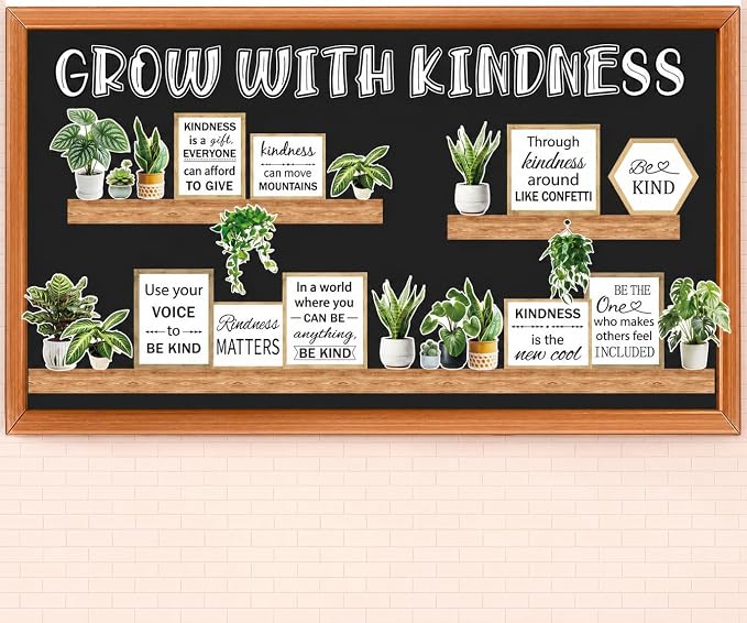 Summer Greenery Bulletin Board Set Plant Kindness Classroom Decoration Motivational Potted Plant Bulletin Board Inspirational Bookshelf Cutouts for Back to School Home Office Classroom Wall Decor