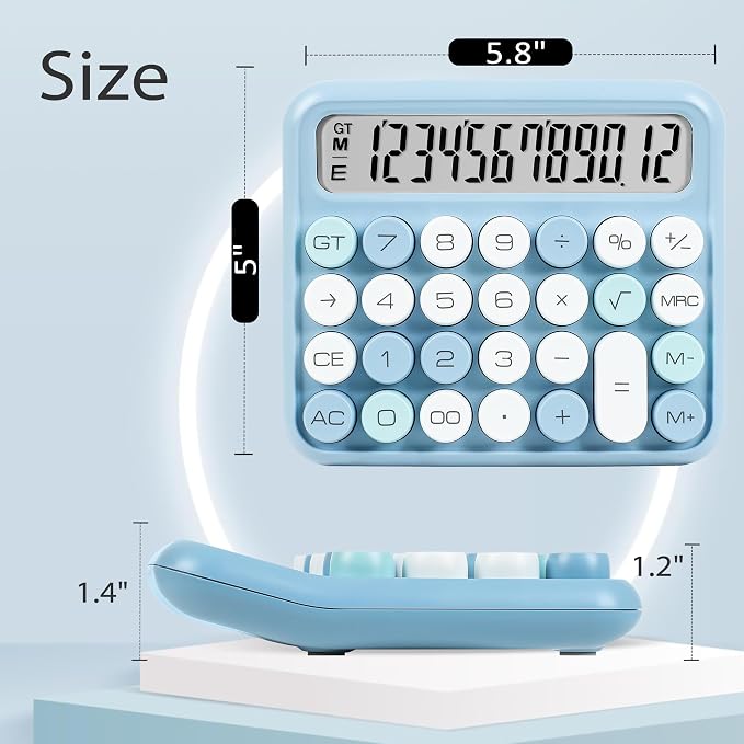 VEWINGL Mechanical Keyboard Calculator, 12 Digit LCD, Big Buttons | 5-Inch Display with Large Round Keys and 15° Tilt for Office, School, Home, and Everyday Use