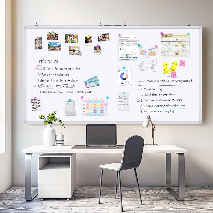 Maxtek White Board Dry Erase 60x48, Large Magnetic Dry Erase Board for Wall | Giant Foldable Aluminum Presentation Wall-Mounted Marker Board with a Long Pen Tray for School, Classroom, Office, and Home