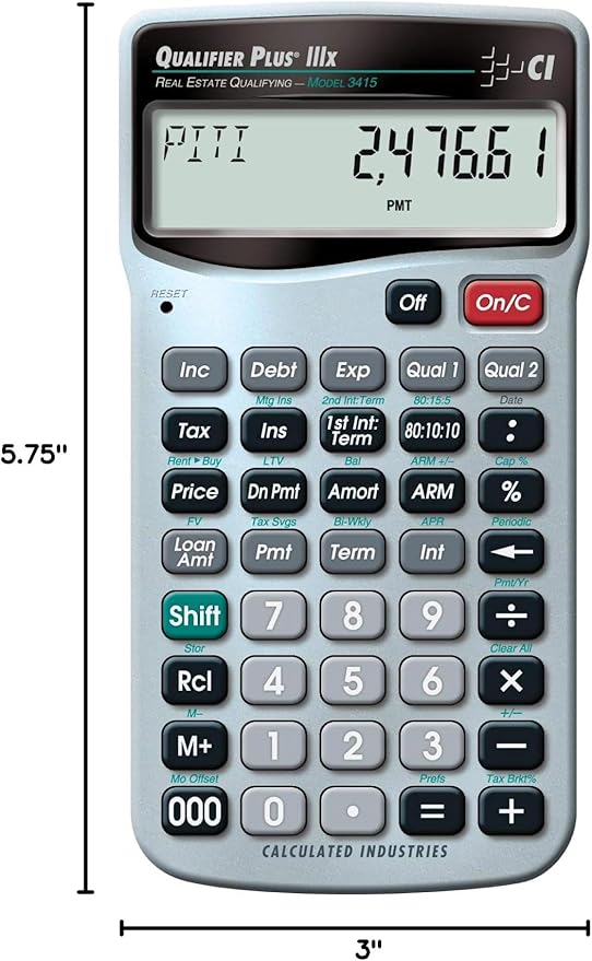 Calculated Industries 3415 Qualifier Plus IIIx Advanced Real Estate Mortgage Finance Calculator | Simple Operation | Buyer Pre-Qualifying | Solves Payments, Amortization, ARMs, Combos, FHA, VA, More