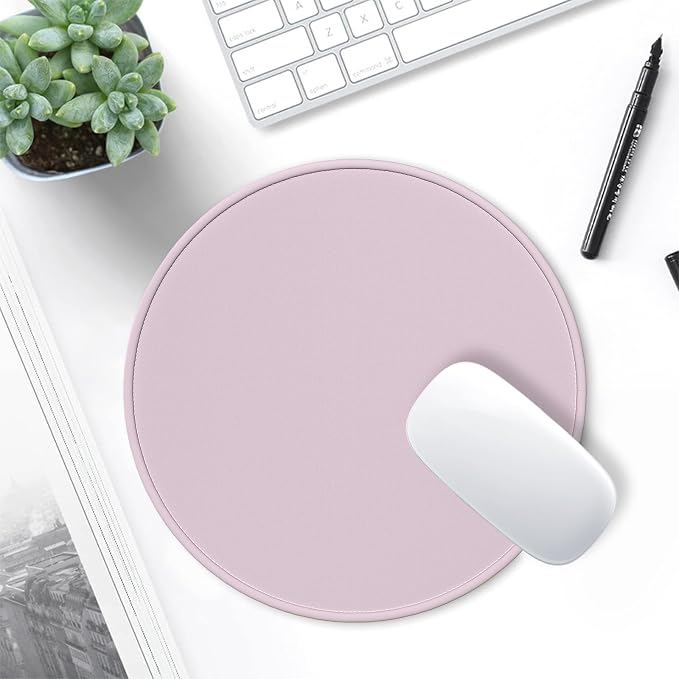 Hsurbtra Mouse Pad, Premium-Textured Small Round Mousepad 8.7 x 8.7 Inch Dark Pink, Stitched Edge Anti-Slip Waterproof Rubber Pretty Cute Computer Mat for Office Home Gaming Laptop Men Women Kids