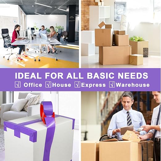 BOMEI PACK Purple Packing Tape with Dispenser, 2.4 Mil 1.88 Inch x 60 Yards, 12 Refills Rolls Purple Color Box Packaging Tape for Moving, Shipping, Mailing and Storage