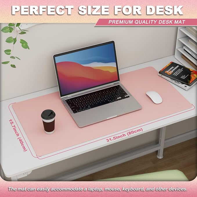 K KNODEL Large Desk Protector Mat and Pad for Office (Pink, 15.7" x 31.5") | Waterproof Desk Mat, Desk Pads and Blotters, Desktop Mat, Desk Protector and Cover, Office Computer, Laptop and Keyboard Mat