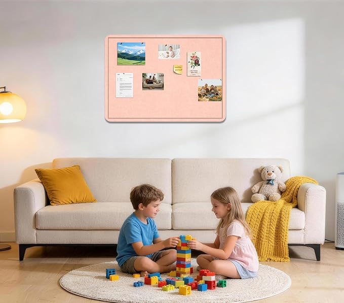 Large Cork Bulletin Board 48" x 36", Felt Pin Board, Pink | Cork Board Alternative for Wall, Foldable Self-Adhesive Vision Board Prayer Board with Pushpin for Classroom, Office & Home