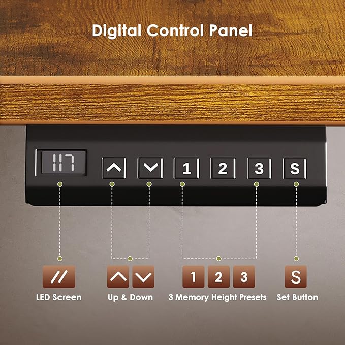 OffiGo Electric L Shaped Standing Desk, 55 Inches Height Adjustable Table, Reversiable Corner Stand Up Desk, Lifting Computer Table for Home Office, Computer Workstation, Rustic Brown
