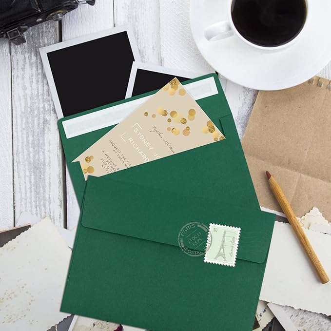70 Packs of Invitation Envelopes, A2 Dark Green Postcard Envelopes for 4.5x5.5 Cards for Invitations, Self Seal for Photos RSVP, Greeting Cards