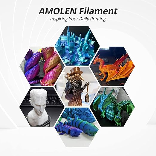 AMOLEN PLA 3D Printer Filament PLA Filament 1.75mm Silk Filament Bundle,Gold, Silver,Bronze, Red Copper,3D Printing Filament Bundle, 200gX 4 Spools
