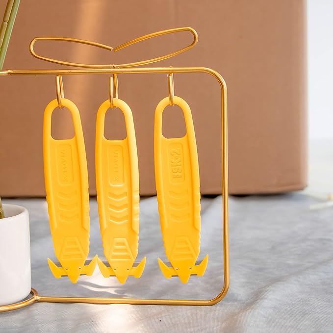Safety Cutter Utility Knife, 100 Pack Box Cutter Bulk, Yellow | Package Cutter, Utility Tool Cutter Stainless Steel Blade, for Household Supplies, Workshop, Warehouse