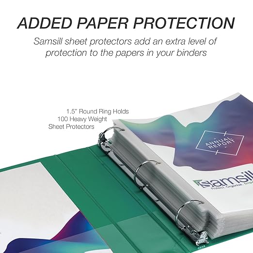 Samsill 1.5 Inch 3 Ring Binder, Economy Round Ring, Clear View Cover, 325 Sheet Capacity - for School, Home, Office - Forsest Green