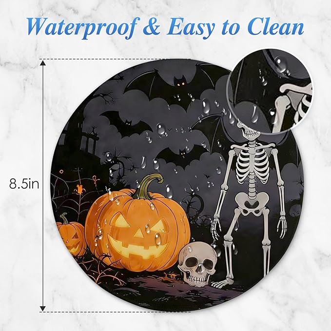 Round Mouse pad, high-end Texture, Sewn Edge Design, Anti-Slip Rubber Base. 8.6 x 8.6 inches (Skull)