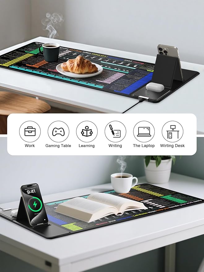 Mouse Pad with Foldable Phone Holder, Wireless Charging Desk Mat 31.5x15.75 Mousepad with Superior Micro-Weave Cloth Non-Slip Waterproof Desk Pad