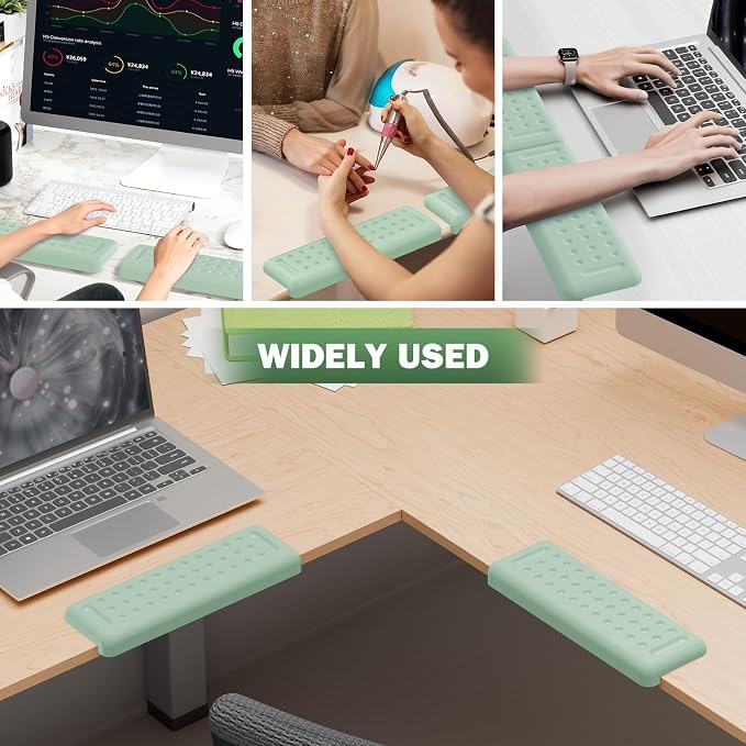 Leolee L-Shaped Desk Elbow Pads for Desk, Pale Green Memory Foam Arm Rest | for Desk with Non-Slip Base, Ergonomic Desk Edge Cushion, Wrist Rest for Computer Keyboard, Typing, Office, Home (2 Piece)