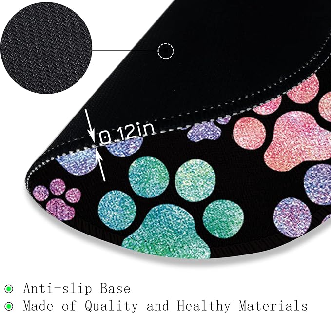 Gctriki Paw Print Mouse Pad, Cute Small Mouse Pads for Desk, 8.6 in, Round | Travel Mousepad for Computer Laptop, Stitched Edge, Non-Slip Rubber Base, Portable, Cute Office Desk Accessories Decor