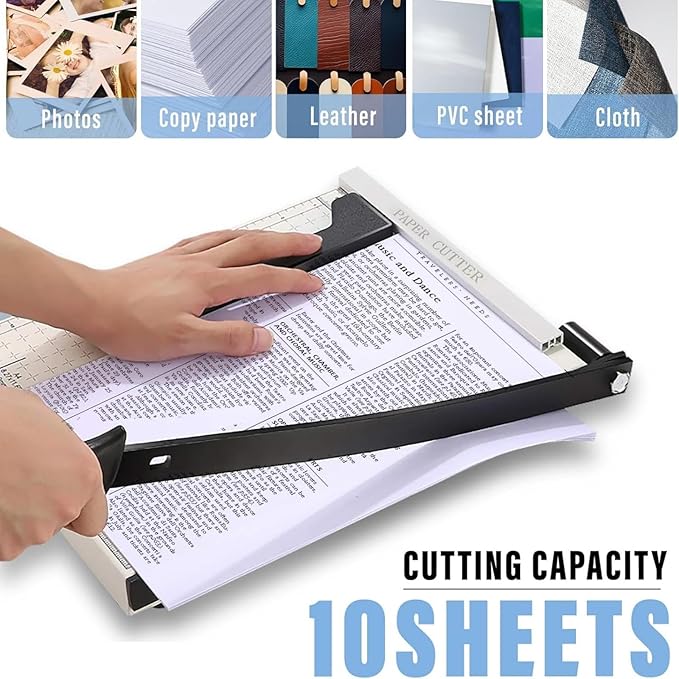 12" Guillotine Paper Cutter,Paper Cutter for Cardstock Heavy Duty 12 inch,Cut Cleanly and Quickly,12" Cut Length,10 Sheet Capacity.Paper Trimmer for Classroom,Cardstock, Art Projects,and Office Use.