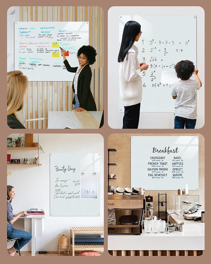 Mifuro Magnetic Glass Whiteboard,60"x48" Wall Mounted Frameless Dry Erase Board for Office, Home & School White