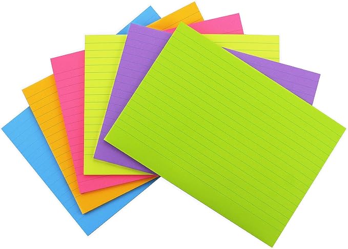 Early Buy Lined Sticky Notes, 8x6 in, 6 Bright Color, 6 Pads, 45 Sheets/Pad | Large size 8x6 in Lined Sticky Pads