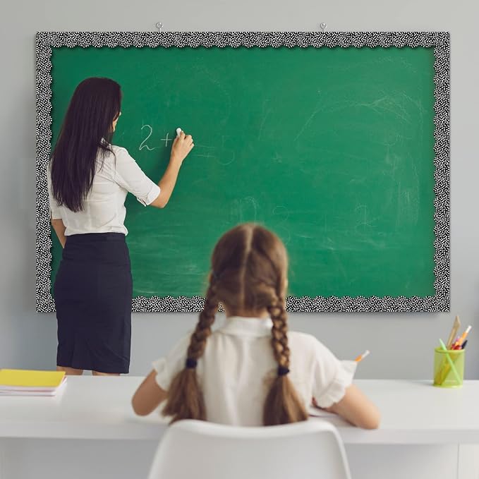 Zonon 65 Feet Bulletin Board Borders Black White Dots Wavy Classroom | Rolled Edge for Back to School, Scalloped Wavy Design, Polka Dot Pattern, Decorative Trim for Classroom Bulletin Boards