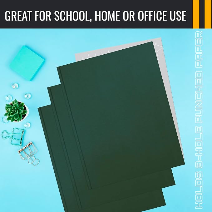 Better Office Products Dark Green 2 Pocket Folders with Prongs, 50 Pack, Letter Size, Matte Texture, 8.5 x 11 Inch