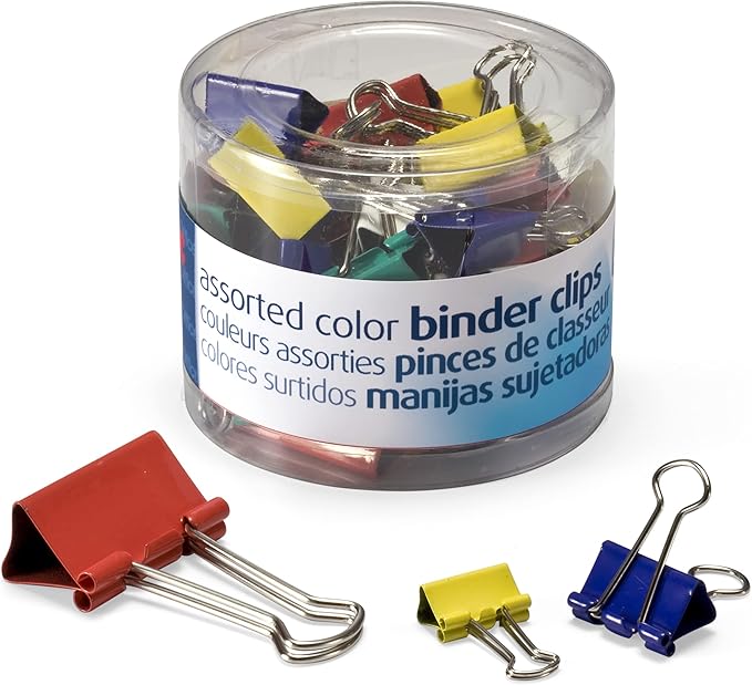 OfficemateOIC Binder Clips, Assorted Colors and Sizes, 30 Clips per Tub (31026)