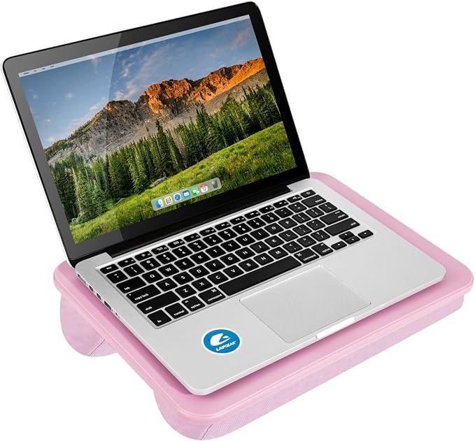 LAPGEAR Compact Lap Desk – Rose Quartz, Fits 14" Laptops | Microbead Cushion, Built-In Pencil Slot, Carry Handle, Fits Standard Letter-Size Paper (8.5" × 11")