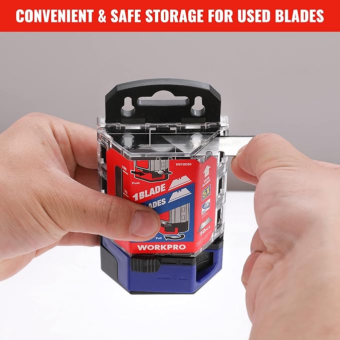 WORKPRO Premium Utility Knife Blades, TAC Diamond Coated SK2M, 50-Pack Utility Blades Replacement with Dispenser